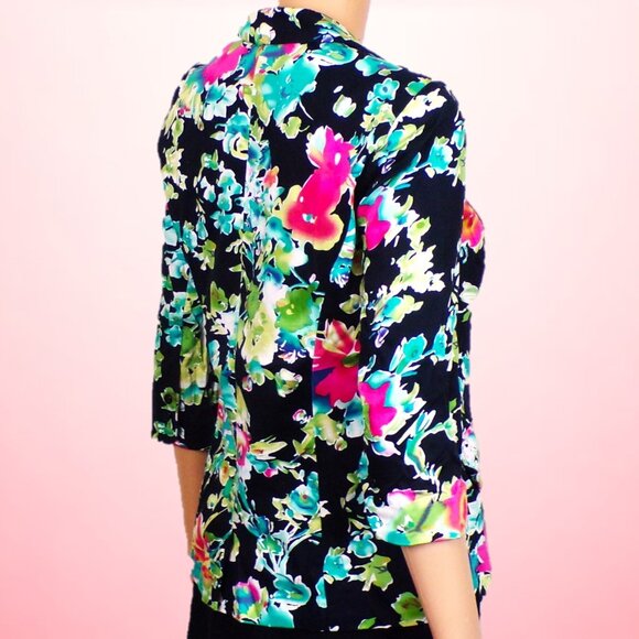 NOTATIONS PETITE size PM multicolor floral 3/4-sleeve blazer cotton/spandex - Picture 6 of 16